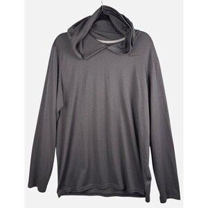 NIKE Hooded Top Men's Large Dri-Fit Long Sleeved Striped Pullover Dark‎ Gray